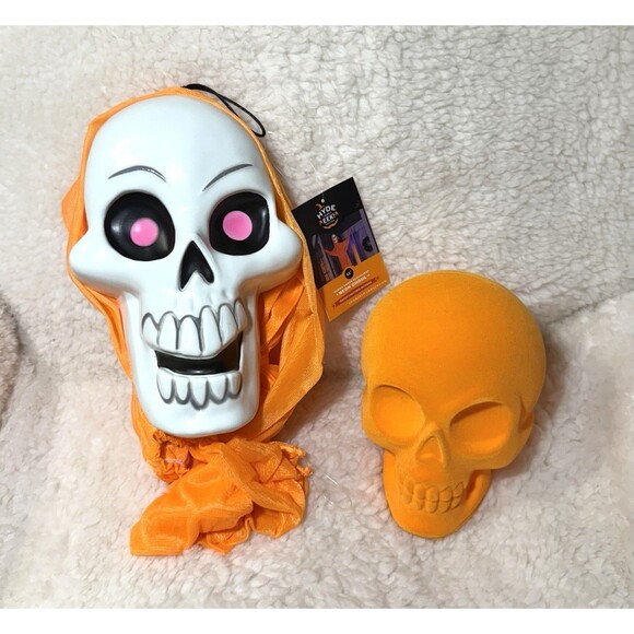Hyde & EEK! Skeleton Ghoul & Skull Halloween Prop Decoration 5'5 Neon Orange NEW - Picture 4 of 6